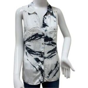 Rock & Republic Black and White tie dye Sleeveless Button Down Shirt size small